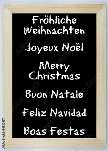 Schild - Fröhliche Weihnachten international