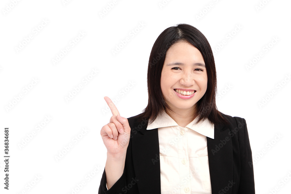 Business asian woman points finger Business asian woman points finger