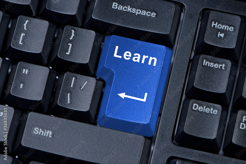Button learn computer keyboard concept of education. Button learn computer keyboard concept of education.