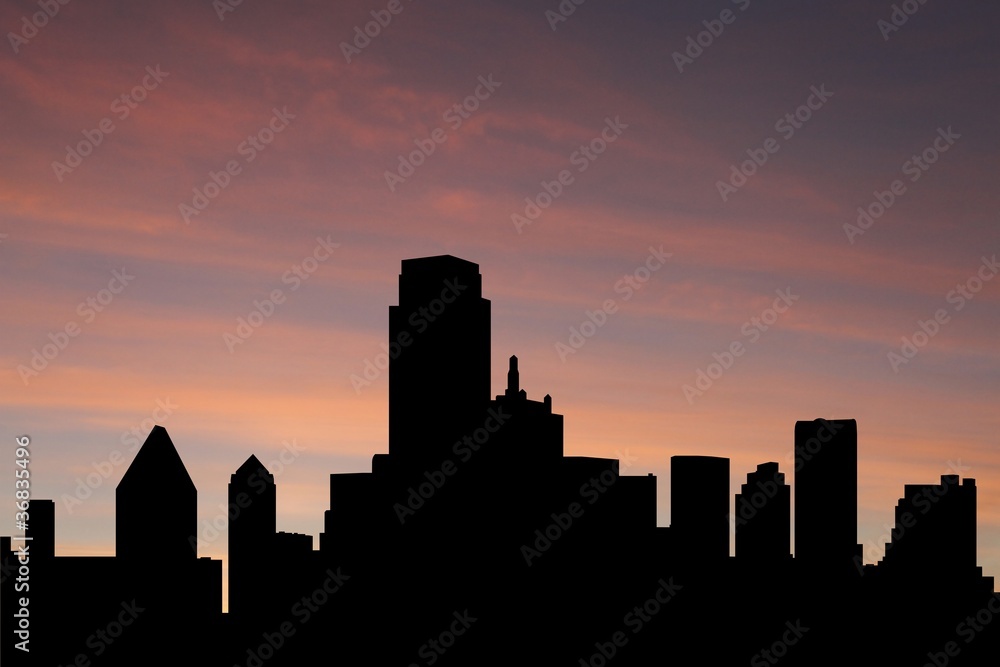 Dallas Skyline at sunset with beautiful sky
