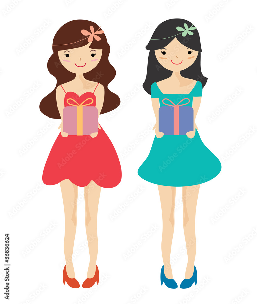 Cute girls with gift box Cute girls with gift box