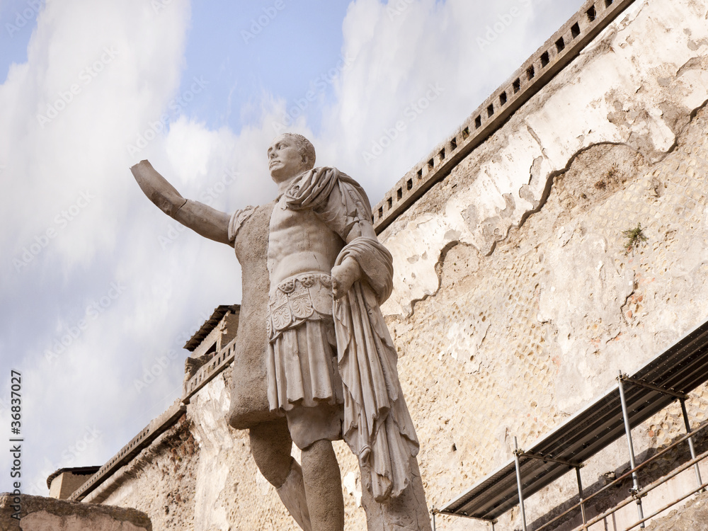 Emperor Baldo Statue in Buried City of Herculaeum Italy