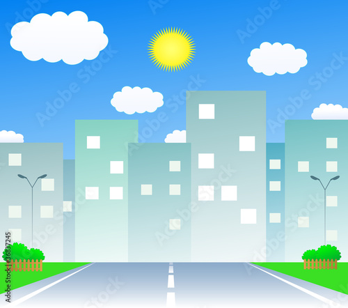 urban background with road and high houses