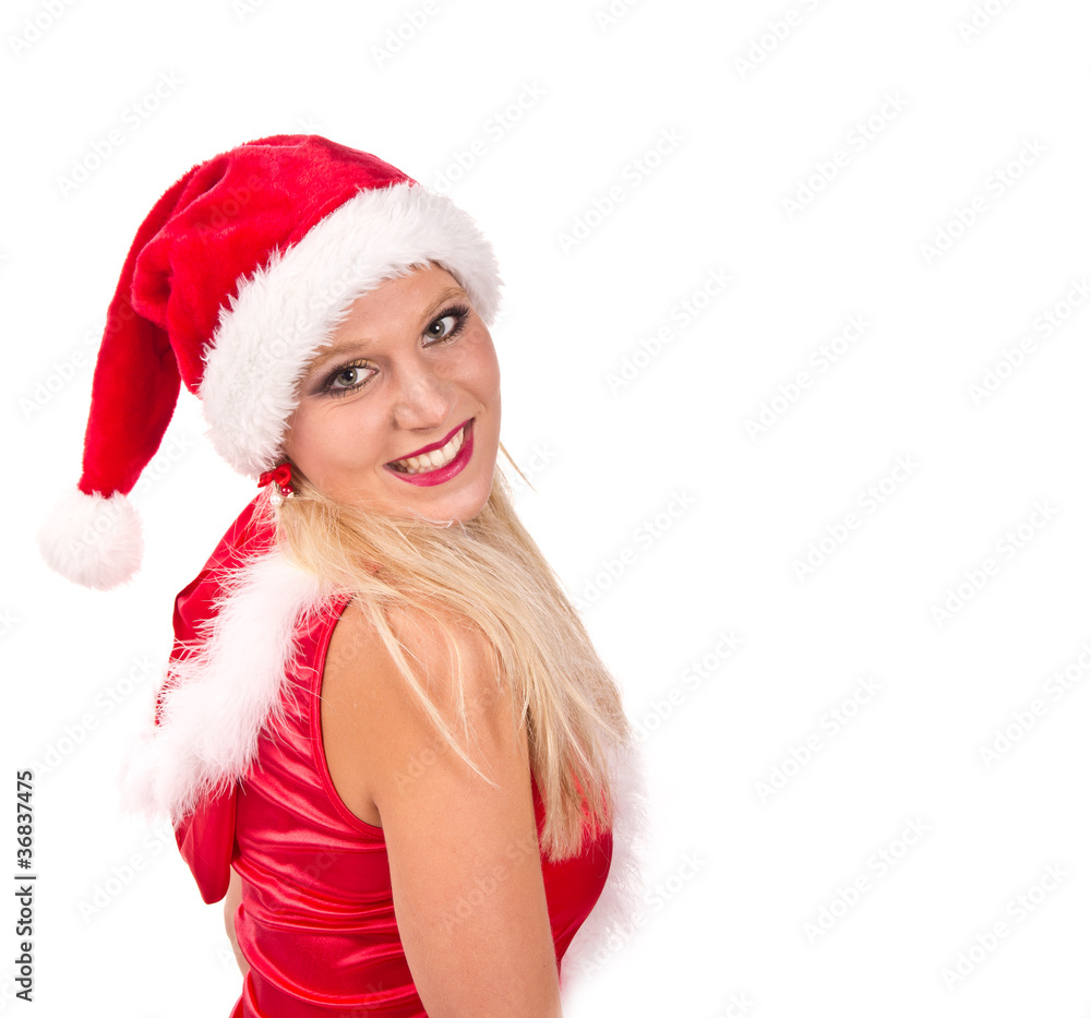 Santa girl portrait, isolated on white background Santa girl portrait, isolated on white background