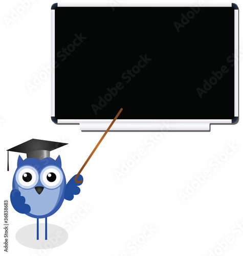 Owl teacher copy space for own text on blackboard