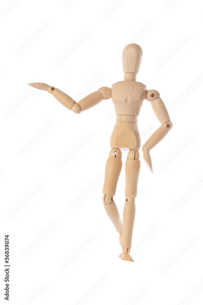 Wooden figure raising arm / hand and introduce Wooden figure raising arm / hand and introduce