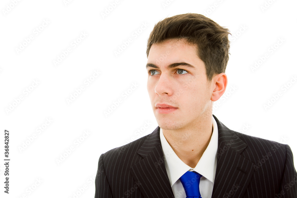 Pensive businessman looking at copyspace. Isolated on white Pensive businessman looking at copyspace. Isolated on white