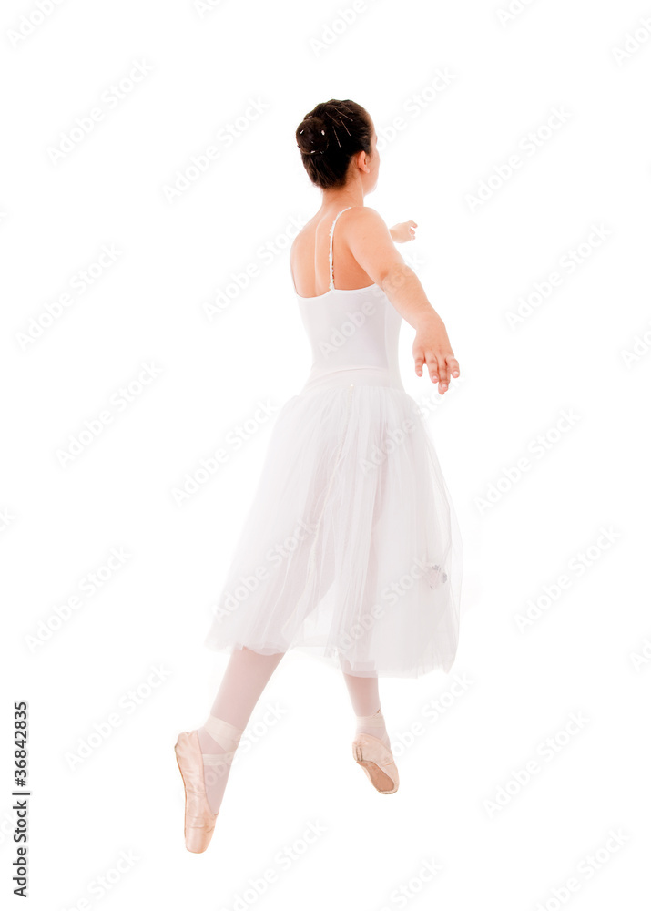 young and beautiful ballet dancer jumping on white background young and beautiful ballet dancer jumping on white background