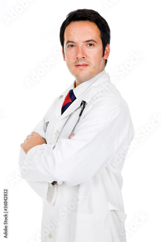 male doctor portrait, isolated on white background