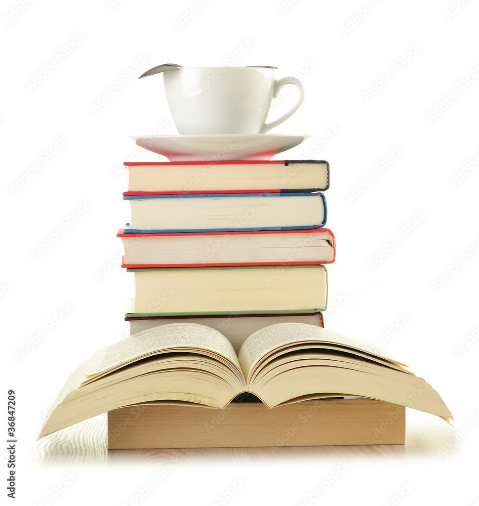 Composition with stack of books isolated on white Composition with stack of books isolated on white