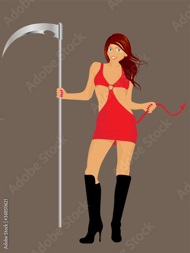 vector sexy redhead girl wearing a red evil costume