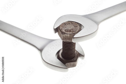 Canvas Print two wrench tighten the bolt and nut