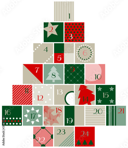 Advent Calendar Tree Red/Green/Beige