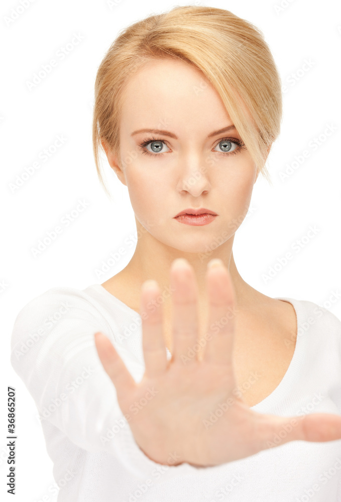 woman making stop gesture woman making stop gesture