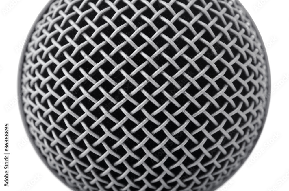 metallic texture of microphone head isolated on white background metallic texture of microphone head isolated on white background
