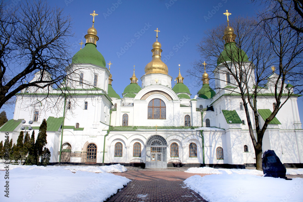 Ancient Saint Sophia Orthodox cathedral in Kiev in snow