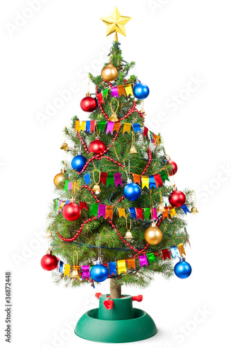 Decorated Christmas tree with unplugged garland photo