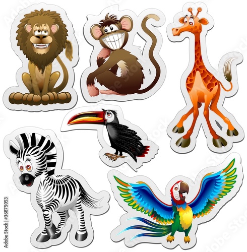 Animali Giungla Adesivi Sticker Jungle Animals Icons-Vector #36875053