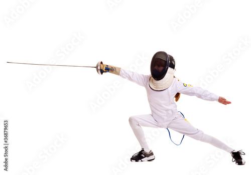 Child epee fencing lunge.
