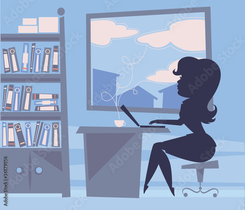 funny silhouette of working woman