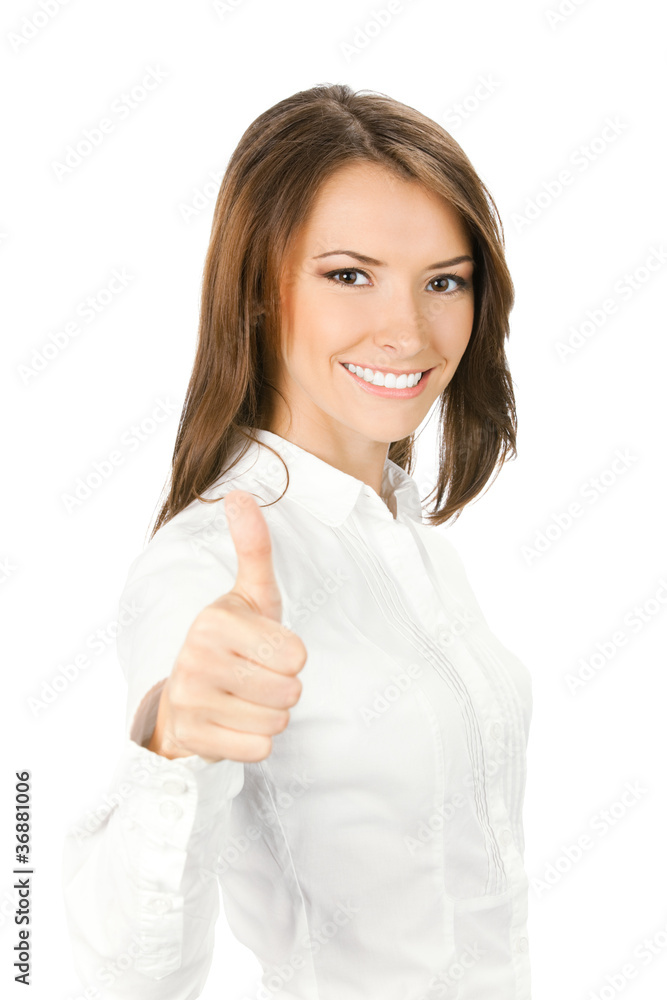 Businesswoman with thumbs up, on white Businesswoman with thumbs up, on white