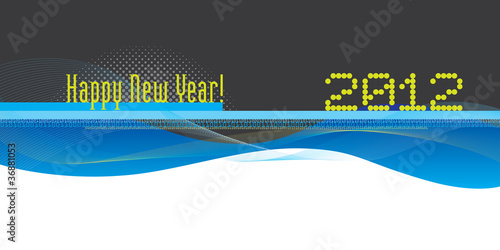 Blue flow shapes and lines with Happy New Year 2012 text