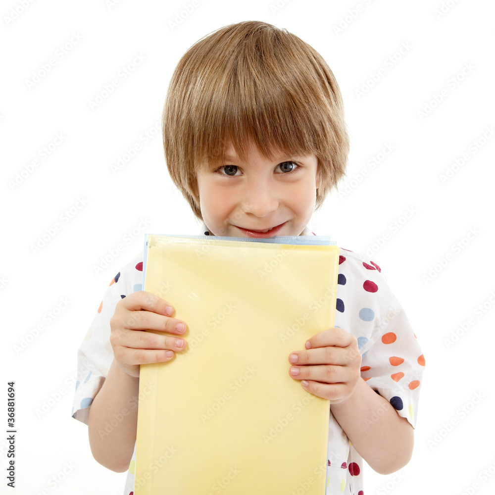 boy little funny cheerful learning with books isolated on white boy little funny cheerful learning with books isolated on white