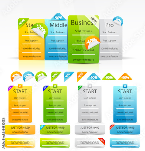 Vector clean color web boxes and labels