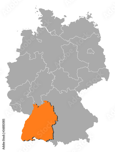 Map of Germany, Baden-Württemberg highlighted