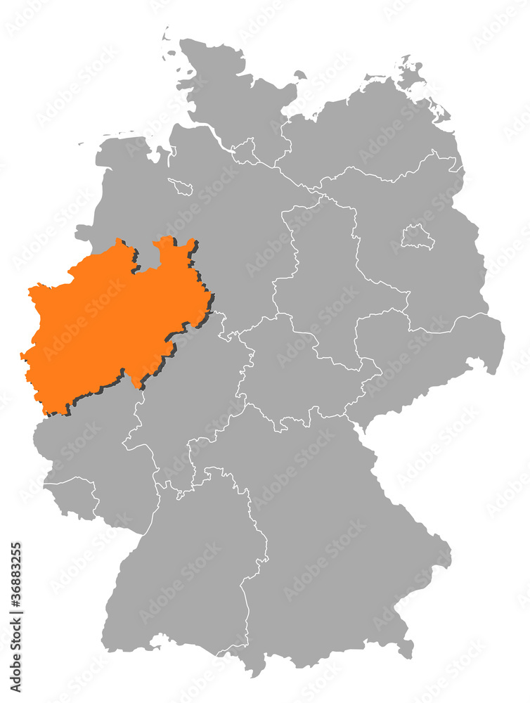 Map of Germany, North Rhine-Westphalia highlighted