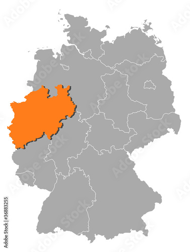 Map of Germany, North Rhine-Westphalia highlighted © schwabenblitz