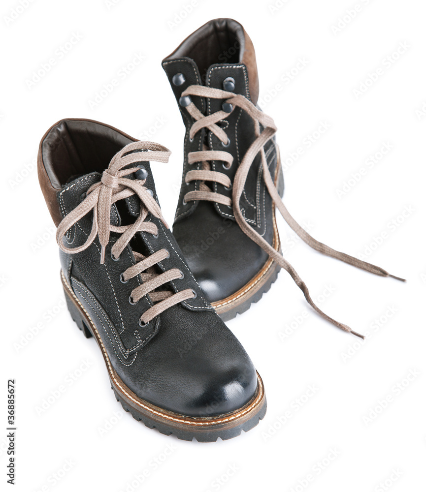 warm boots with laces on a white background
