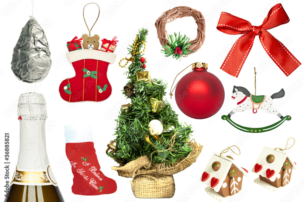 Set of various Christmas ornaments and objects