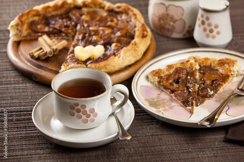 Romantic breakfast coffee and apple tarte