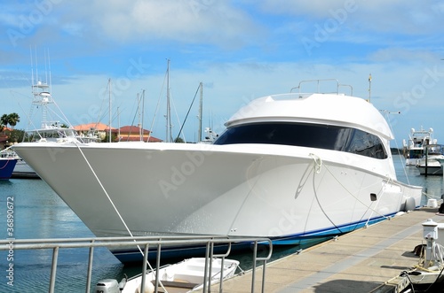 high speed yacht moored at marina in florida usa