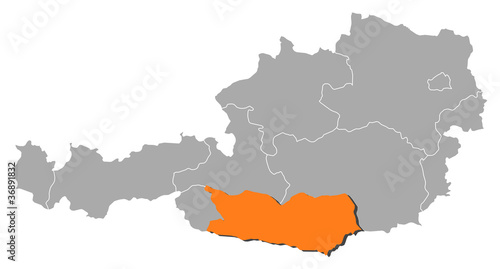 Map of Austria, Carinthia highlighted