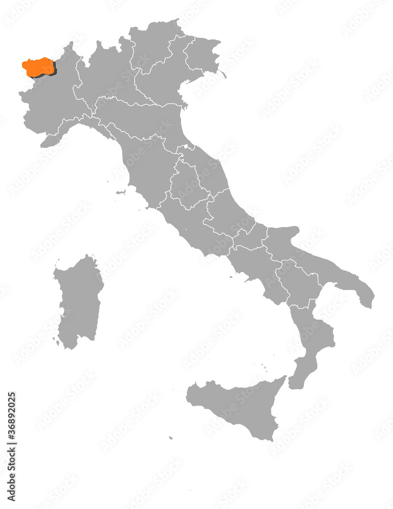 Obraz premium Map of Italy, Aosta Valley highlighted