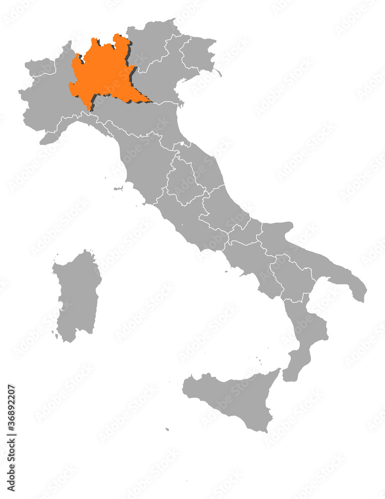Map of Italy, Lombardy highlighted