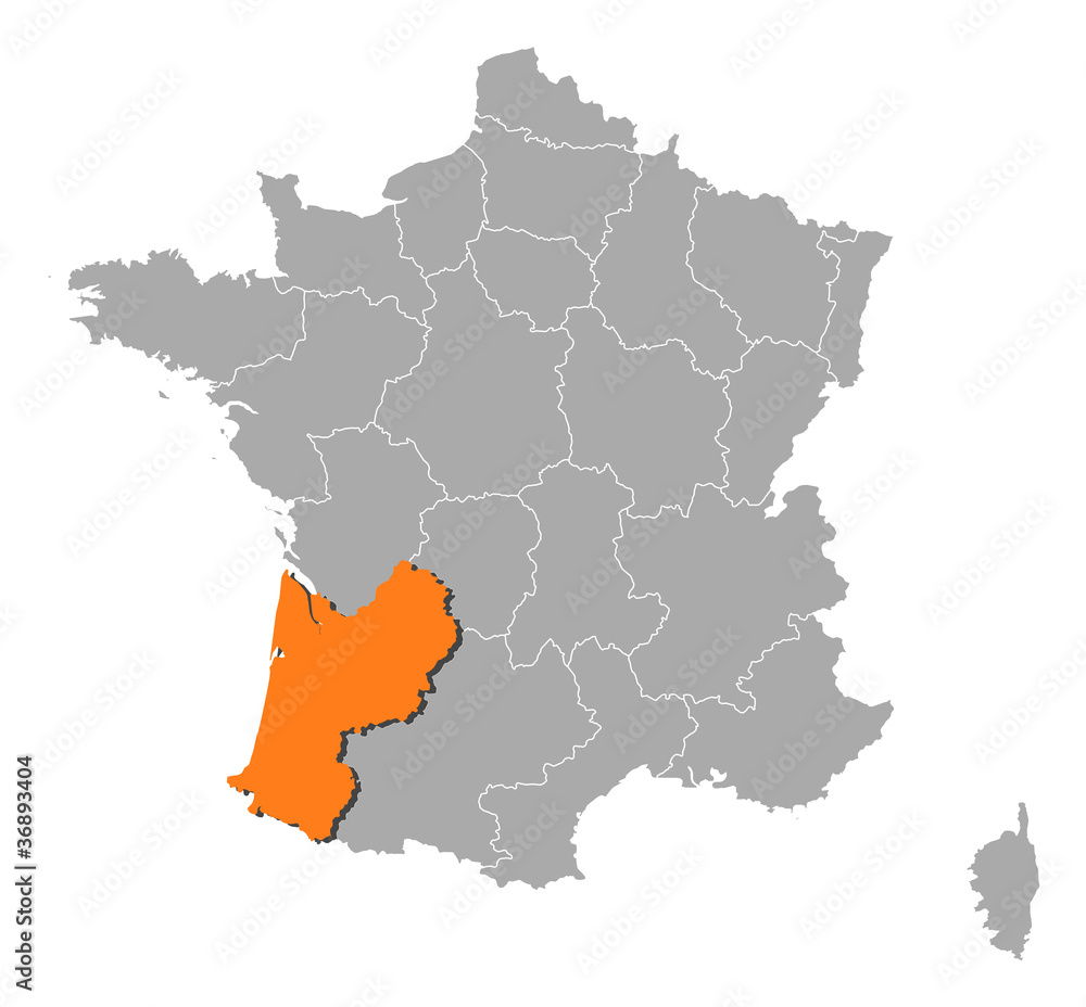Map of France, Aquitaine highlighted