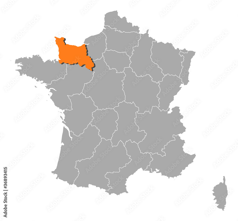 Map of France, Lower Normandy highlighted