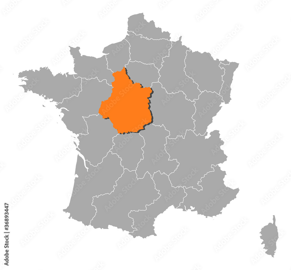 Map of France, Centre highlighted