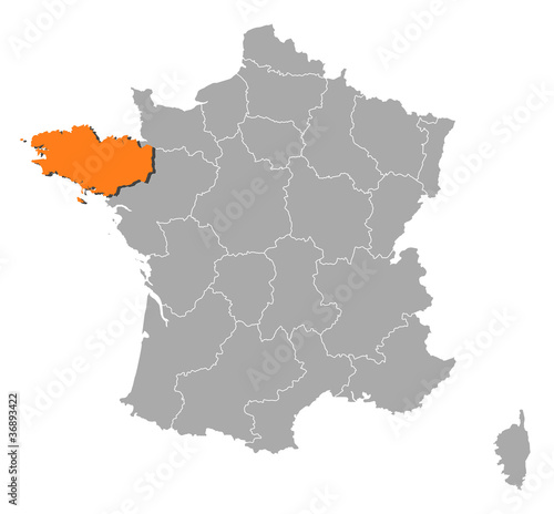 Map of France  Brittany highlighted