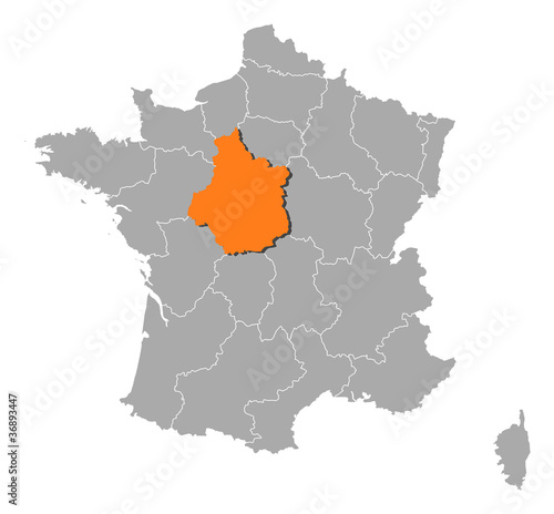 Map of France, Centre highlighted