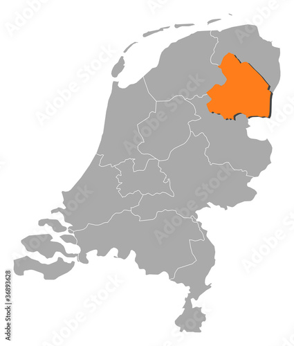 Map of Netherlands, Drenthe highlighted