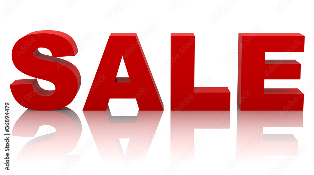red word sale isolated on white background with reflection red word sale isolated on white background with reflection