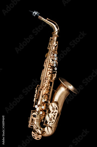 Saxophone Jazz instrument on black background