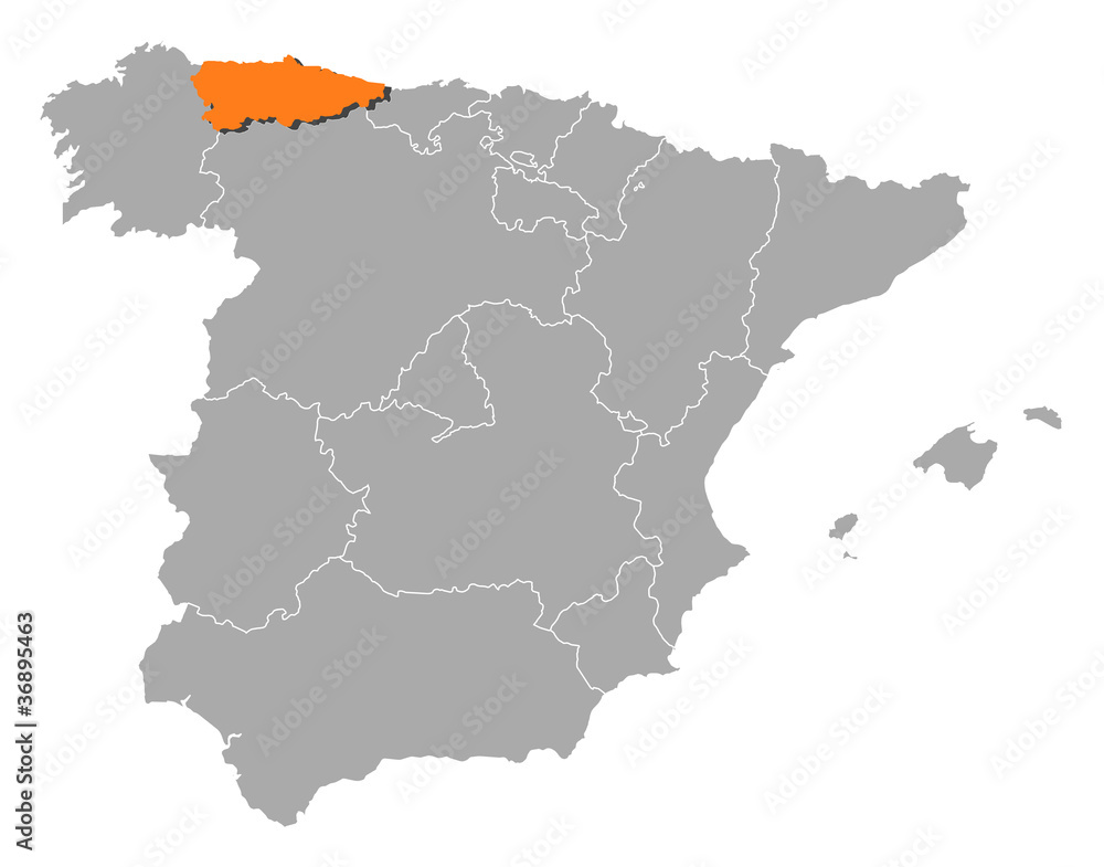 Map of Spain, Asturias highlighted