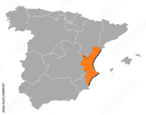 Map of Spain, Valencian Community highlighted