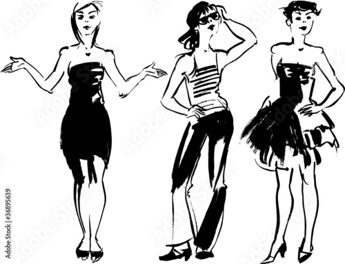Three trendy girl. Fashion woman