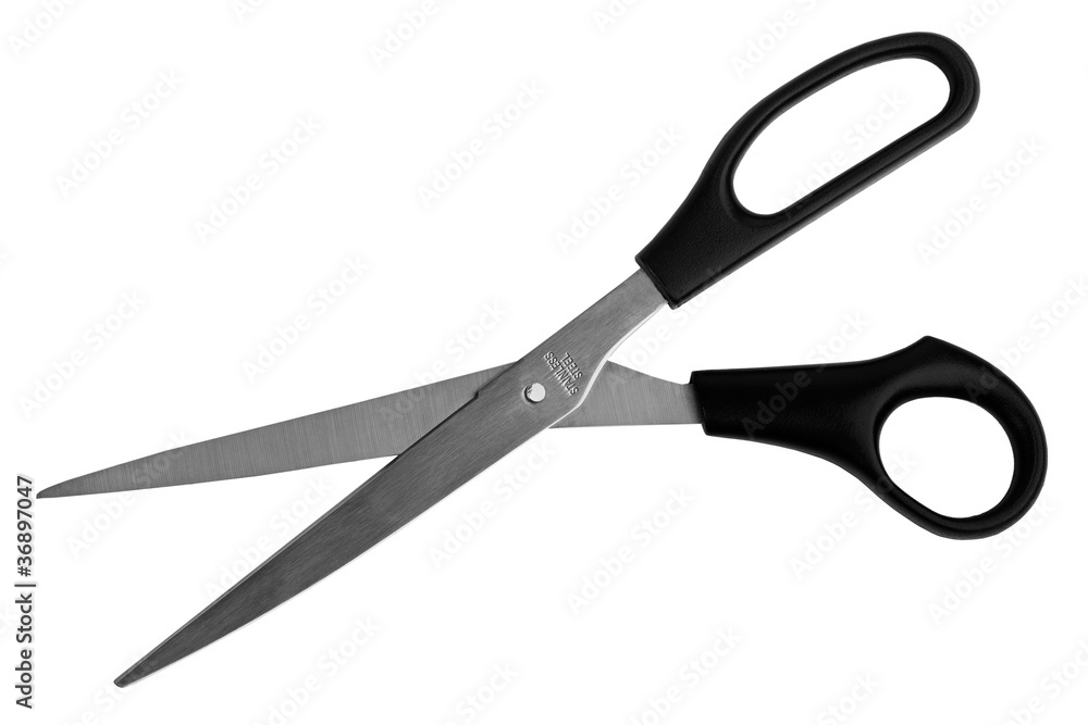 Metal scissors with black plastic handles Metal scissors with black plastic handles
